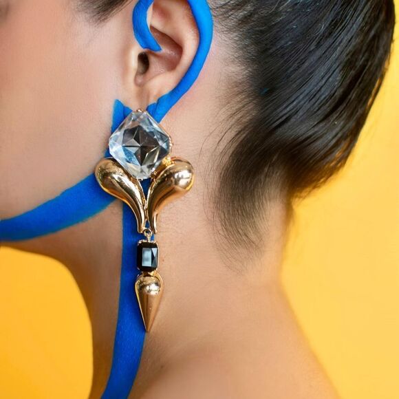 Crystal drop earrings in gold M185 - Picture 1 of 4